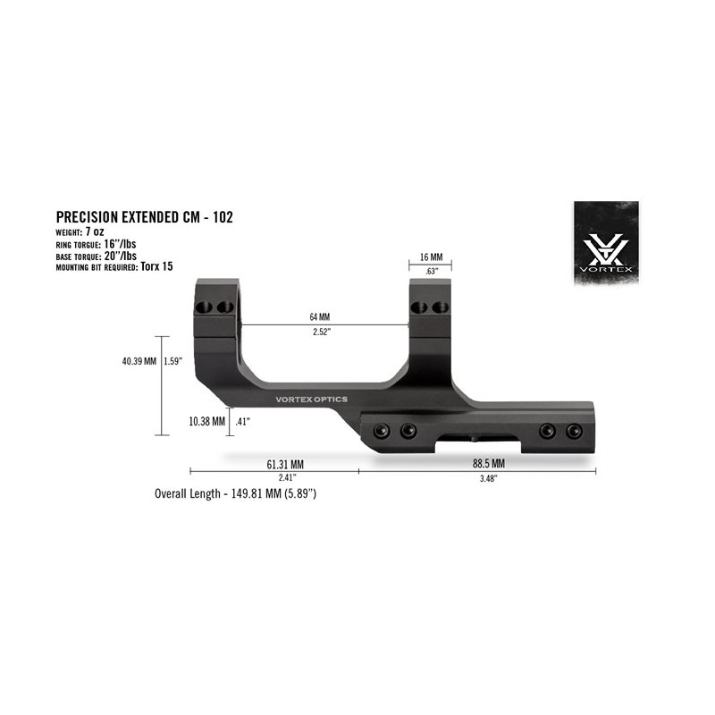 VORTEX ANELLO CANTILEVER 2 INCH OFFSET TUBO DA 25MM - H 1,59'' - 40.39MM