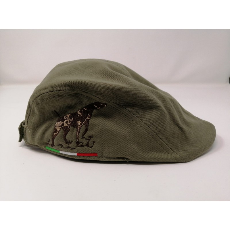 COPPOLA TELA VERDE CON RICAMO MARRONE POINTER ITALIA (SAGOMA INTERA)