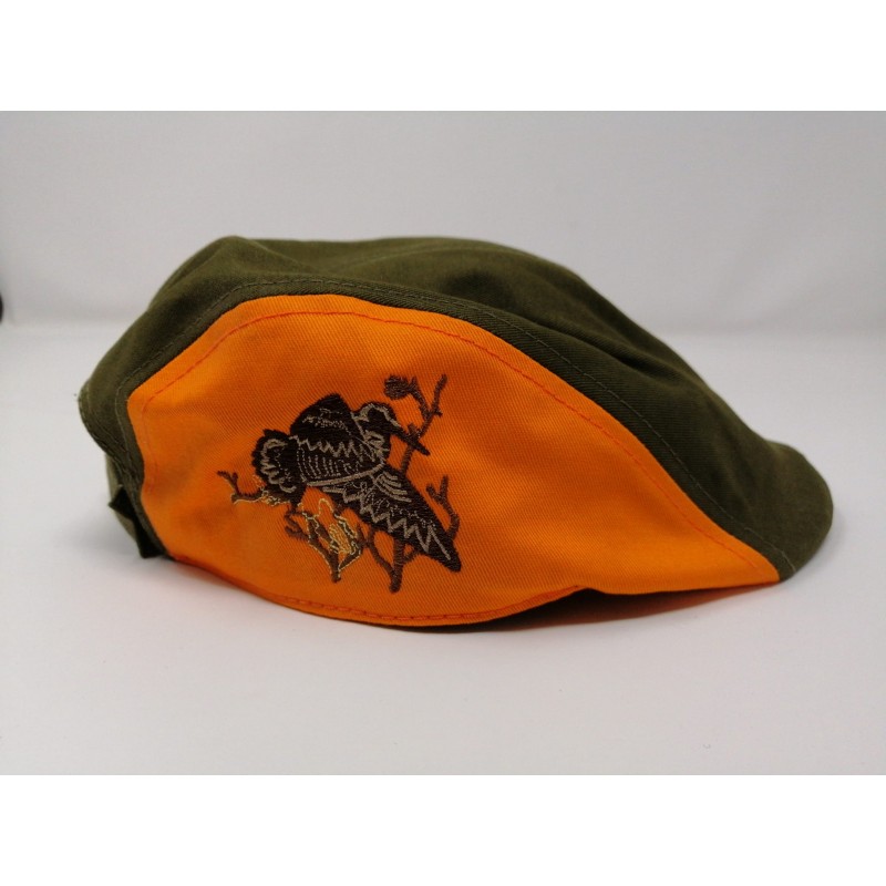 COPPOLA TELA VERDE-ARANCIO (ALTA VISIBILITA') CON RICAMO BECCACCIA